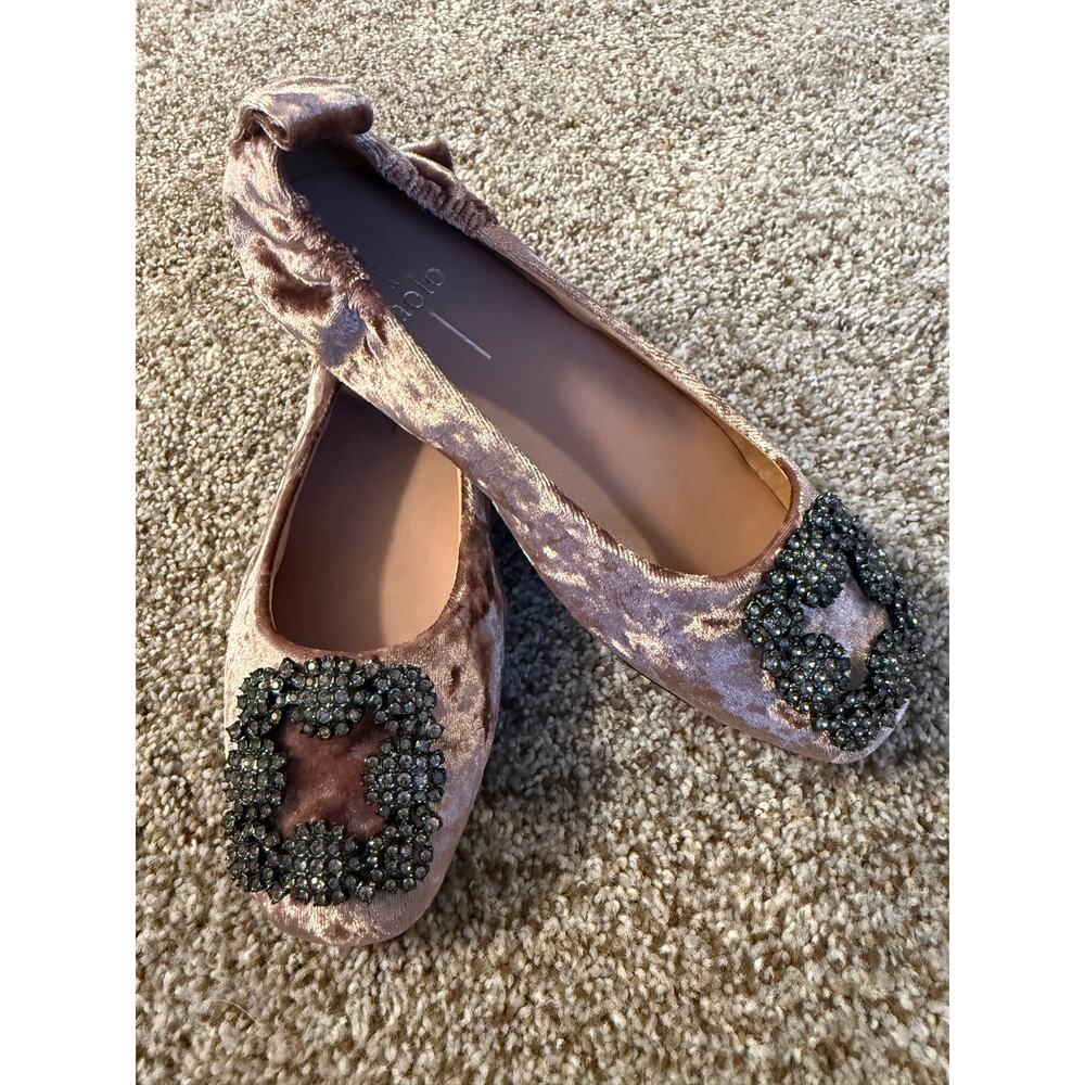NIB Linea Paolo Minax Embellished Ballet Flat Mulberry Blish Pink Crystal 4.5